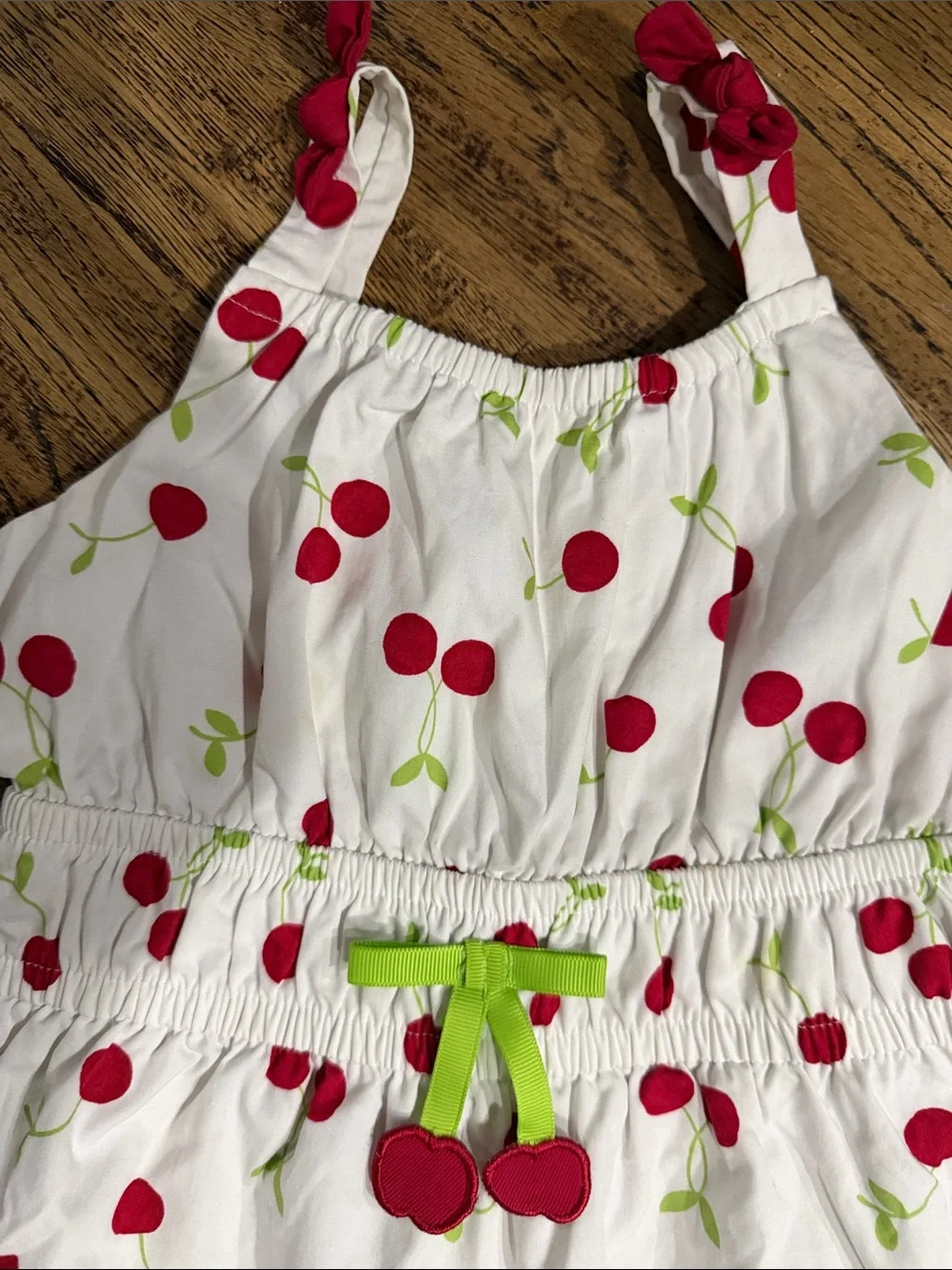 Gymboree White Sundress with Red Cherry Print and Green Accents girls 6